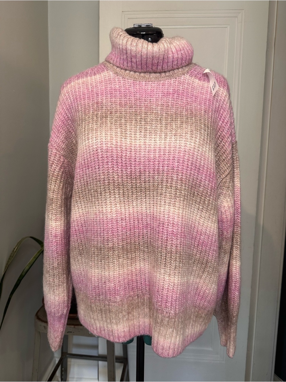 GAP Pink & Cream Striped Turtleneck Sweater